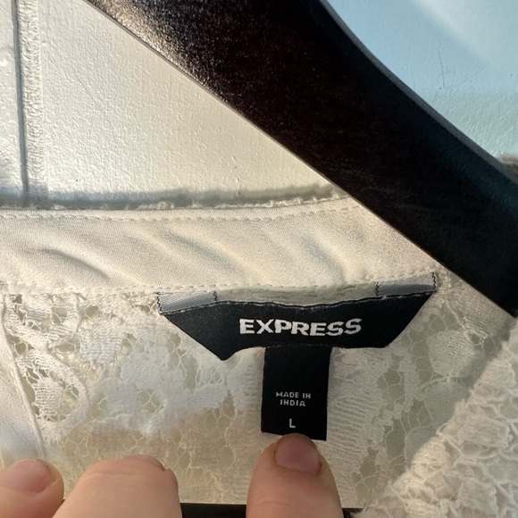 Express Women’s Size Large White Crocheted Victorian Style Blouse - Picture 6 of 13